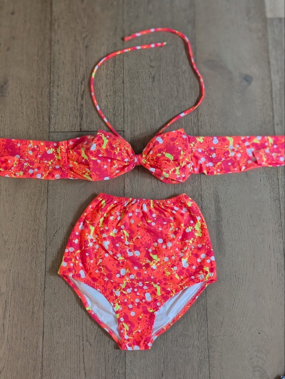 Bikini boo Neon Paint Splatter Bow Bikini